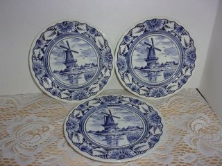 Delft Blue & White Plates Made In Holland Windmill