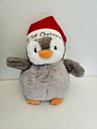 Aurora My First Christmas Penguin Plush Stuffed Animal Grey White Red Santa Hat