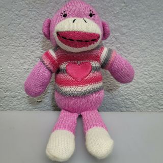 Valentines Dan Dee Collectors Pink Sock Monkey 10 " Plush Stuffed Animal Heart