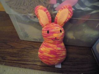 Animal Adventure Orange Pink Knit Bunny Rabbit Plush Soft Toy Stuffed Baby Safe