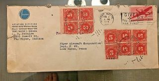 1945 Airmail Cover With Scott J83 50 Cent Postage Due From Studebaker.