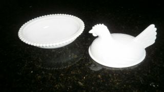 Vintage Hen / Chicken on a Nest White Milk Glass Indiana Glass Co 2