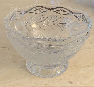 Vintage American Brilliant Cut Glass 6” Bowl With Flowers And Unique Edge.