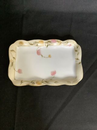 Vintage Nippon Porcelain Vanity Tray Plate,  3 1/2” X 5 1/4” Hand Painted Floral
