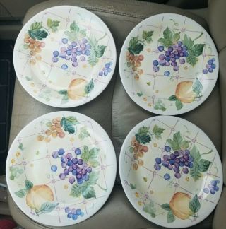 Pfaltzgraff Orchard Salad Plates Set 4 Usa Fruit Flowers Dessert Grapes 8 3/4”