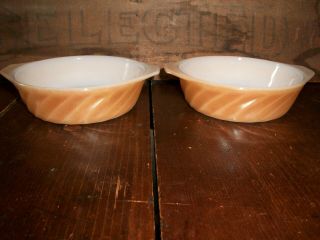 Set Of (2) Fire King Peach Luster Swirl Mini Casserole Dishes.  Anchor Hocking