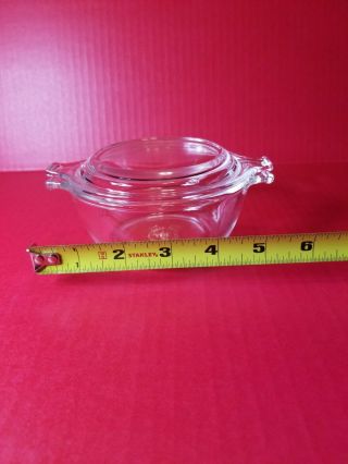 Vintage Pyrex 018 Clear Glass 10 Oz Mini Casserole Dish With Lid And Handles