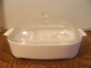 Corning Ware Large White Browning Casserole Dish Mw - A - 10 W/clear Glass Domed Lid
