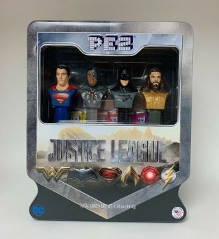 Justice League Pez Collector Tin Gift Set Superman Cyborg Batman Aquaman