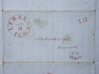 1851 Stampless Letter Lebanon Tennessee With Jenny Lind Concert To Claremont Nh