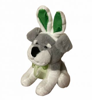 Dan Dee Puppy Dog Grey White Terrier Green Bunny Ears Plush Stuffed Animal