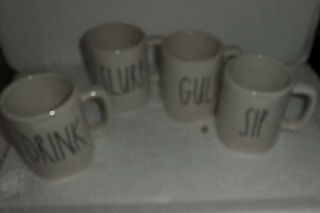 Rae Dunn Set Of 4 Espresso Mugs,  Gulp,  Drink,  Slurp And Sip,  4 Oz