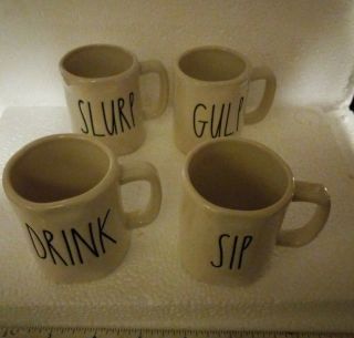 rae dunn set of 4 espresso mugs,  GULP,  DRINK,  SLURP and SIP,  4 oz 2