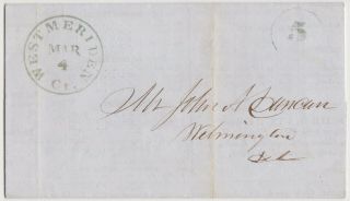 1848 Stampless Folded Letter West Meriden Ct Green Cds - Circular For Door Locks
