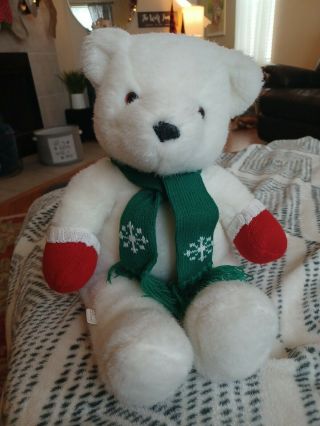Hallmark Snowberry Christmas Teddy Bear 16 " Stuffed White Plush Red Scarf Nwt