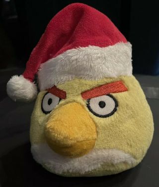 Christmas Holiday Yellow Angry Birds Plush Toy Santa Hat Stuffed Animal