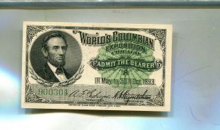 1893 Chicago Worlds Fair Columbian Exposition Ticket Lincoln Ch Cu 7821p