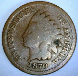1870 Indian Head Cent Bold N Variety Full Rims Scarce Date De2g