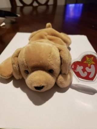 A Ty Beanie Baby Fetch Tan Floppy Ears Puppy Dog Born 4 February 1997 Tag Errors