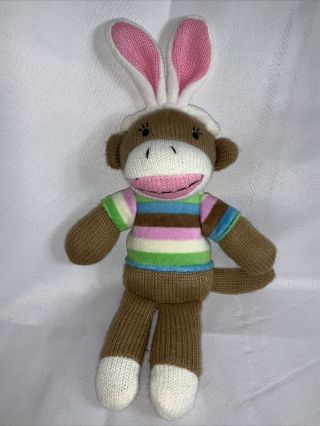 Pink Striped Sock Monkey Easter Bunny Ears Dan Dee Plush Collector 
