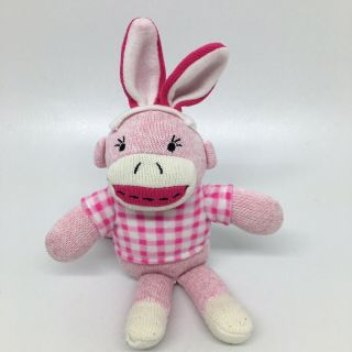 Dan Dee Pink Sock Monkey Plush Bunny Rabbit Ears 12 " Stuffed Animal Toy