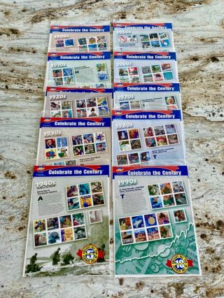 Celebrate The Century Stamp Sets 1900’s - 1990’s (10 Total) - And -