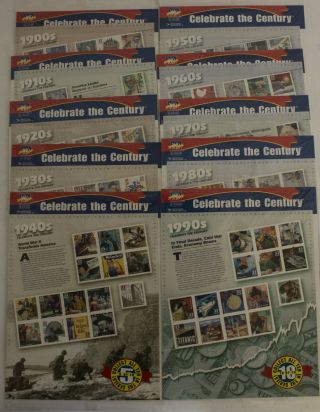 U.  S.  Stamps Celebrate The Century 10 Sheet Set $47 Face 1900 - 1990