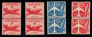 Us Airmail Stamps Scott C37 C41 C52 C61 Joint Line Coil Pairs - Og Nh