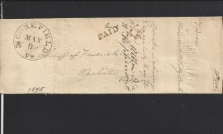 Moorefield,  Virginia.  1845 Stampless Cover,  Handstamp Paid Marking.  Ms 10.
