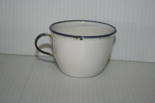 Vintage Ker Sweden White Enamel Over Metal Navy Blue Trim Small Child Tea Cup