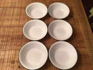 Set Of 6 Corelle By Corning Callaway Ivy Green Rim Swirl Soup Cereal Bowls 7.  25 "