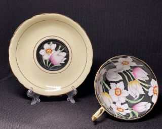 Saucer Paragon Daffodil/tulips Yellow Blk Cup Saucer Pink Dbl Warrant