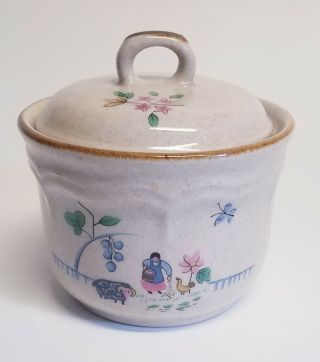 International Stoneware Heartland Sugar Bowl W/lid Made In Japan Farm Scene