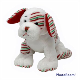 Ganz Webkinz Peppermint Puppy Dog 10 " Plush Hm467 Red Green Stripes Xmas Holiday
