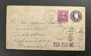 1940 German Censored Airmail Cover Quincy Ma To Copenhagen Denmark