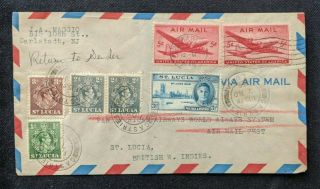 1946 Carlstadt Nj Mixed Franking Air Mail Cover To St Lucia Air Mail Test