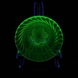 Emerald Green Uranium Depression Glass Bowl - Optic Twist Starburst Base