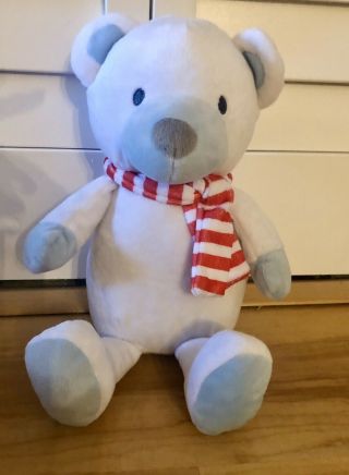 The Manhattan Toy Company Blue White Teddy Bear Snowy Plush Red Scarf 2