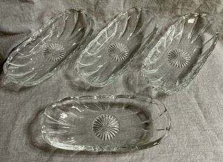 Set Of 4 - Vintage Banana Split Boat Ice Cream Parlor Heavy Glass Dishes -
