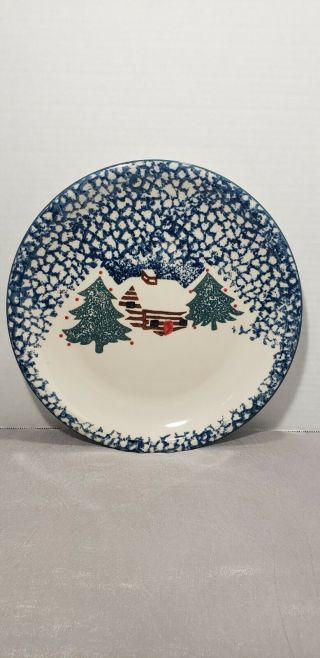 Tienshan Folk Craft Cabin In The Snow Dinner Plate W/ Red Dots Vintage 10.  5 "