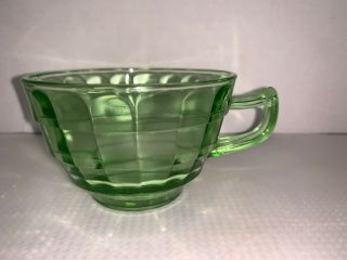 Vintage Green Glass Anchor Hocking Block Optic Cup W/pointed Handle 3 1/2”