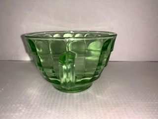 Vintage Green Glass Anchor Hocking Block Optic Cup w/Pointed Handle 3 1/2” 2