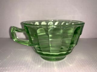 Vintage Green Glass Anchor Hocking Block Optic Cup w/Pointed Handle 3 1/2” 3