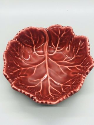 Olfaire Portugal Decorative Art Pottery Maple Leaf Dish Bowl Red Maroon 5”