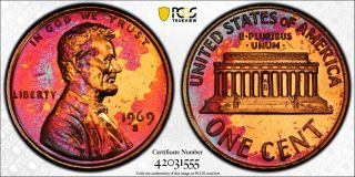 1969 S Lincoln Penny Pcgs Pr66rb Toned Proof Registry Coin 1c Tv Red Brown