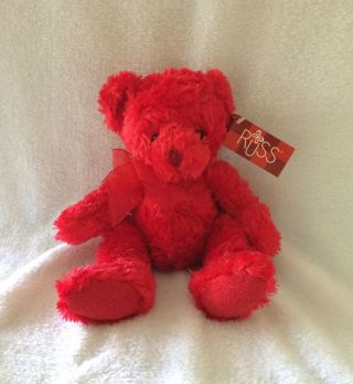 Russ Berrie & Co Bear " Scarlet " Plush Stuffed Bright Red 11 " With Tag