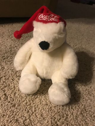 Coca - Cola Plush Sitting Polar Bear With Santa Hat 8 "