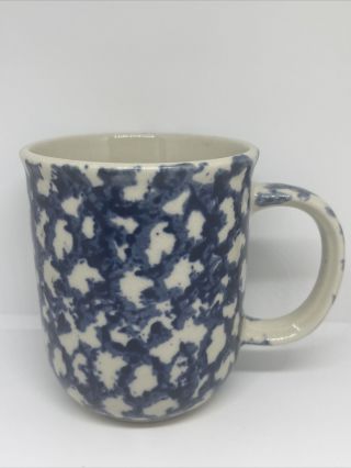Tienshan Folk Craft Blue & White Sponge By Tienshan Coffee Mug Cup 4” Tall 12oz