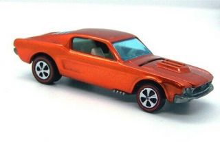 1968 Hot Wheels Redline Custom Mustang Spectraflame Orange Rear Louvered Window