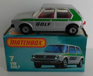 Matchbox Superfast Series 7c Volkswagen Golf Silver / Green Stripe And Golf